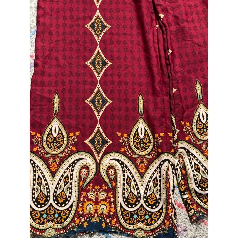 Fashion Nova Burgundy Paisley Patterned Elastic-Waist Wide-Leg Pants (Small) - Picture 14 of 16